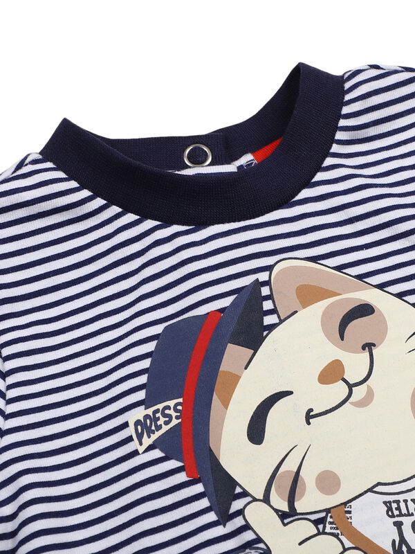 Boys Blue & Red Striped T-Shirt with Short Pants image number 4